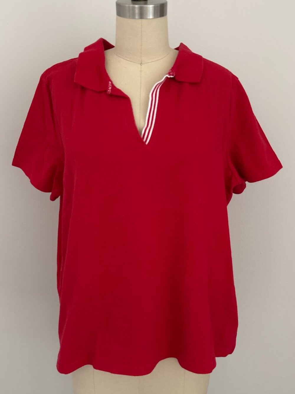 90s Vintage Villager Sport Red Polo Shirt White Striped Trim Golf Grandmacore 1